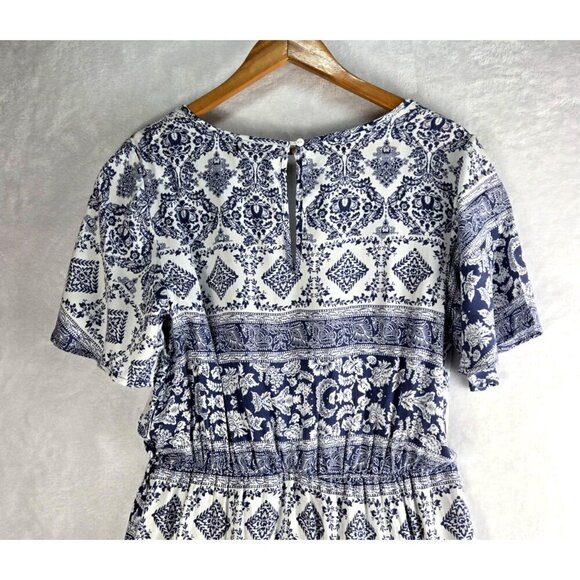 Romper Dress Midi Bule White Floral Geometric L by Hype Skort Vaca Beach Boho - Picture 12 of 15